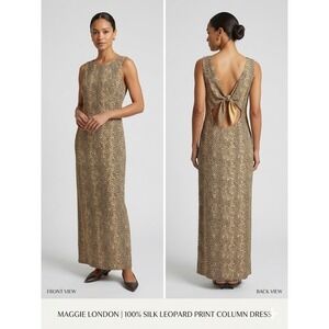 Maggy London Silk Leopard Print Sleeveless Sheath Dress Size 10 V-Back Tie